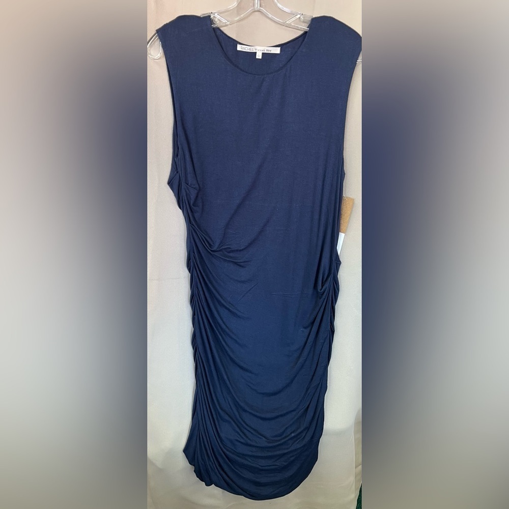 NWT Rachel Roy Navy Blue Ruched Bodycon Midi Dress Size L